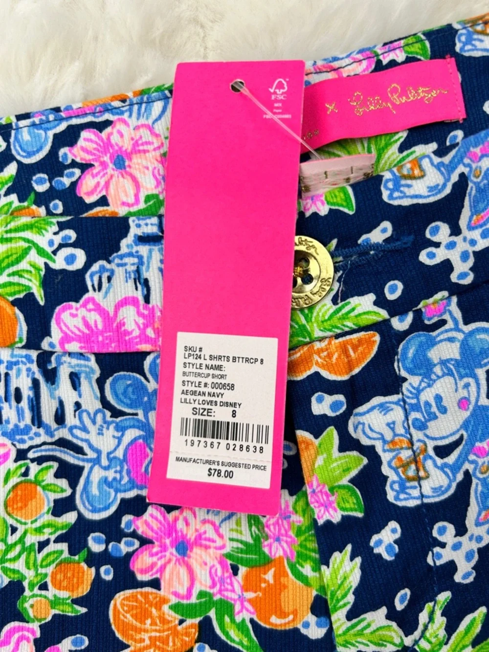 Lilly Pulitzer Navy Floral Mickey Mouse Scalloped Shorts - Picture 3 of 3